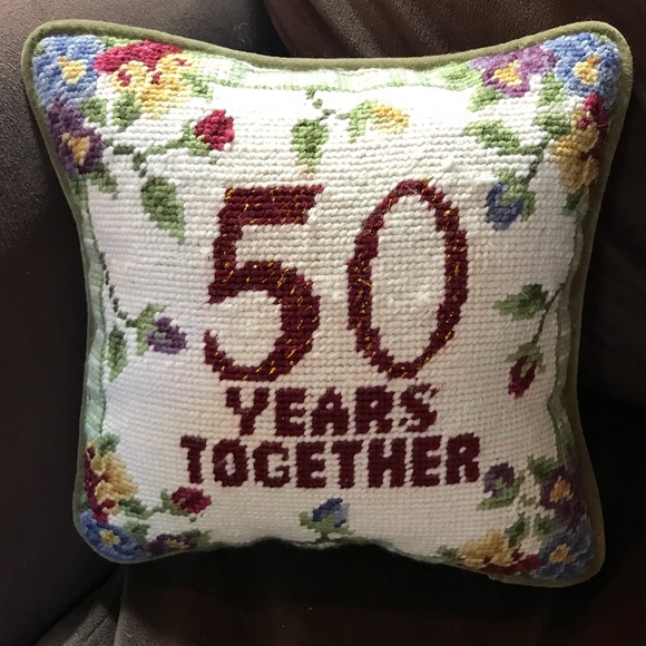 Small anniversary pillow 50 years together w/velvet back. Does have a few picks - Picture 1 of 7